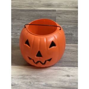 VTG Halloween Pumpkin Jack OLantern Pail Orange General Foam Plastics Norfolk VA